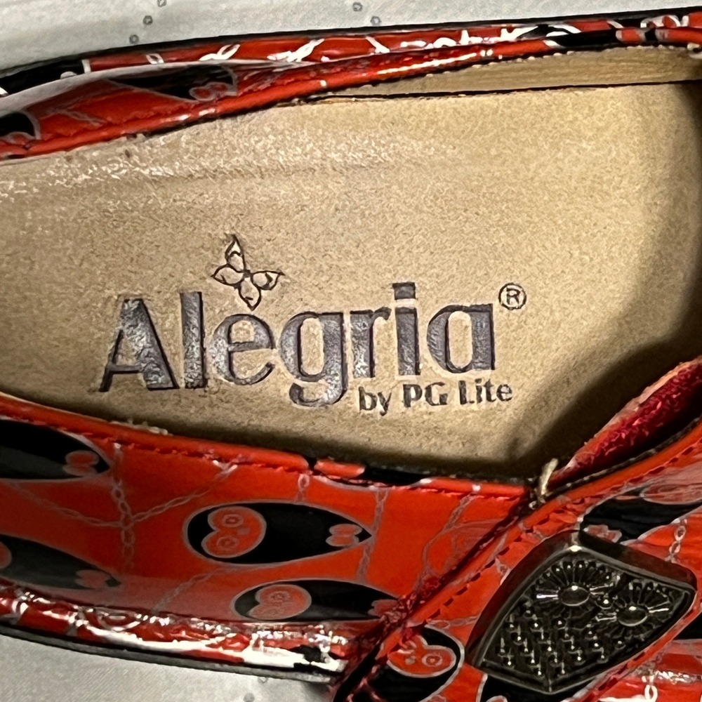 Alegria Paloma Mary Jane Clog in the Coral Owl Print W38 (7.5-8 US) Red/Black - Picture 4 of 8